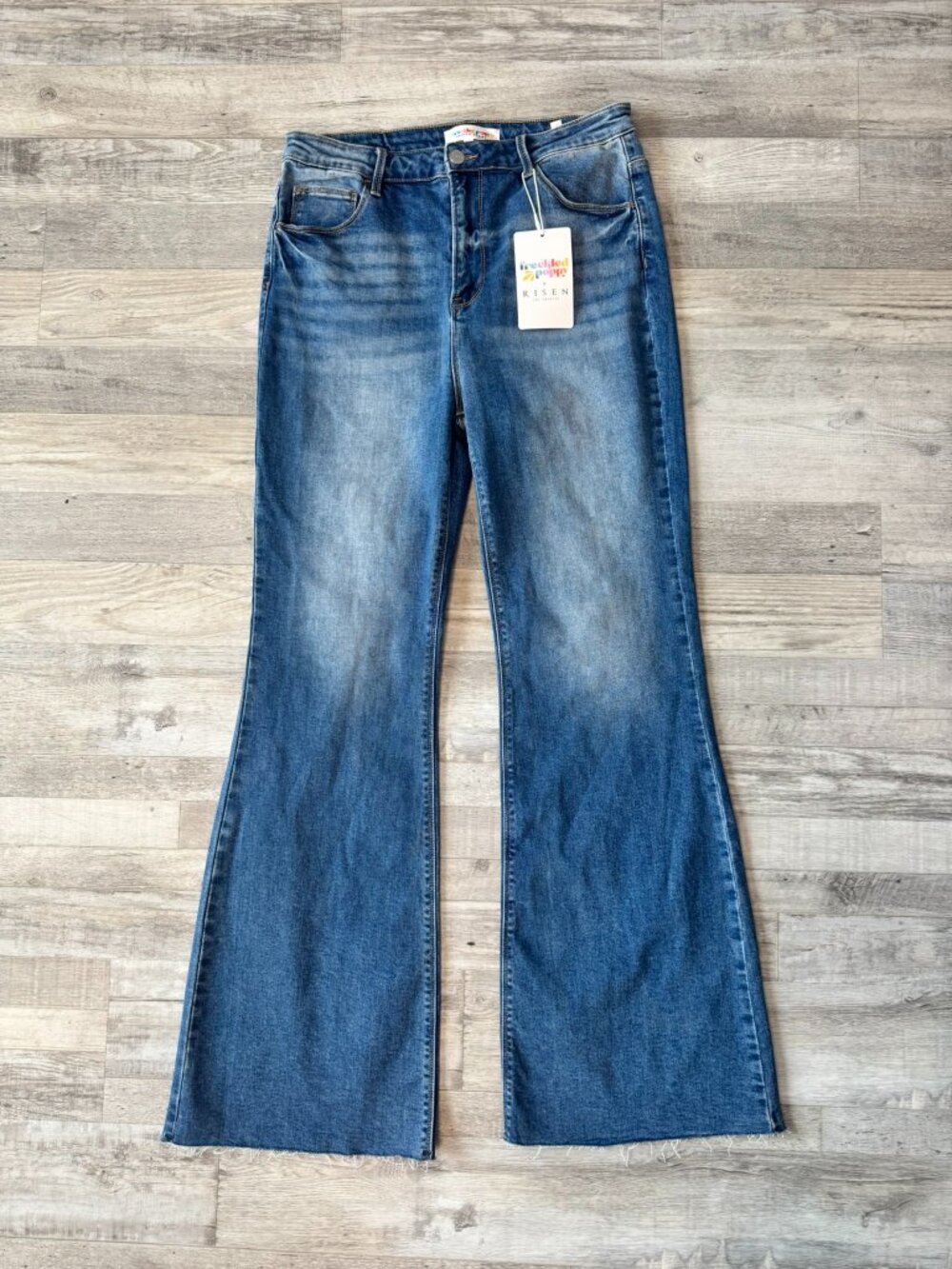 Freckled Poppy x Risen Jeans NWT High Rise Flare Jeans Size 1X Raw Hem I18